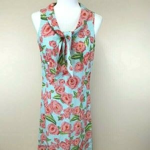Garnet Hill Silk Linen Floral Dress Tie Neck 8P
